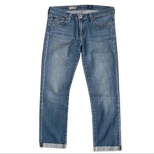AG The Stevie Roll Up Slim Straight Stretch Crop in Light Medium Blue Wash